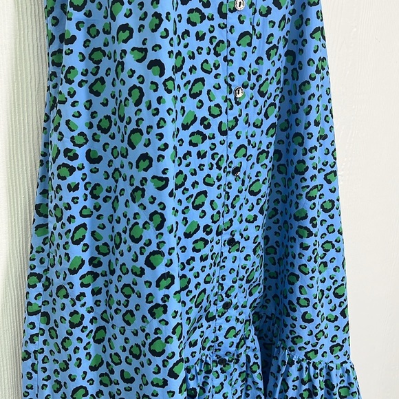 Anthropologie - Maeve Paola Flounced Cheetah Blue Print Sleeveless Midi Dress SM - Picture 5 of 14